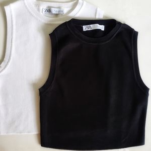 Two Zara Medium Cropped Knit Tops (Black and White)